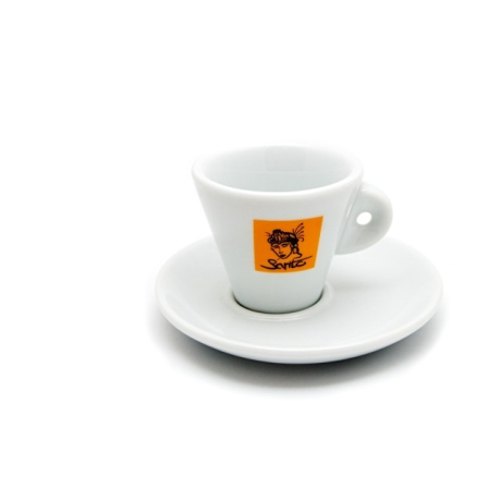 Šálek Sarito espresso se žutým logem, s podšálkem, 66 ml